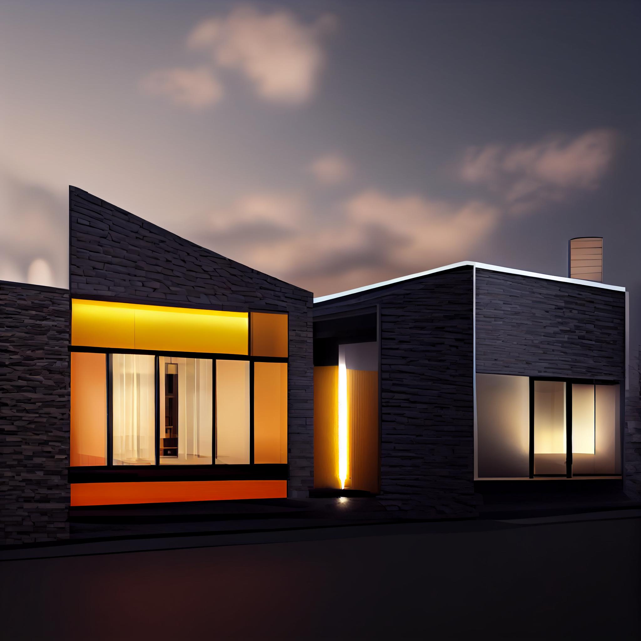 rowhouse modern with glass cladding shrubs and lights
