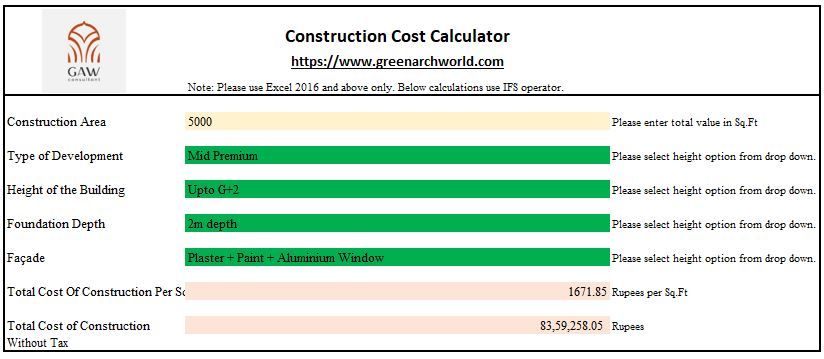 Cost of construction calculator