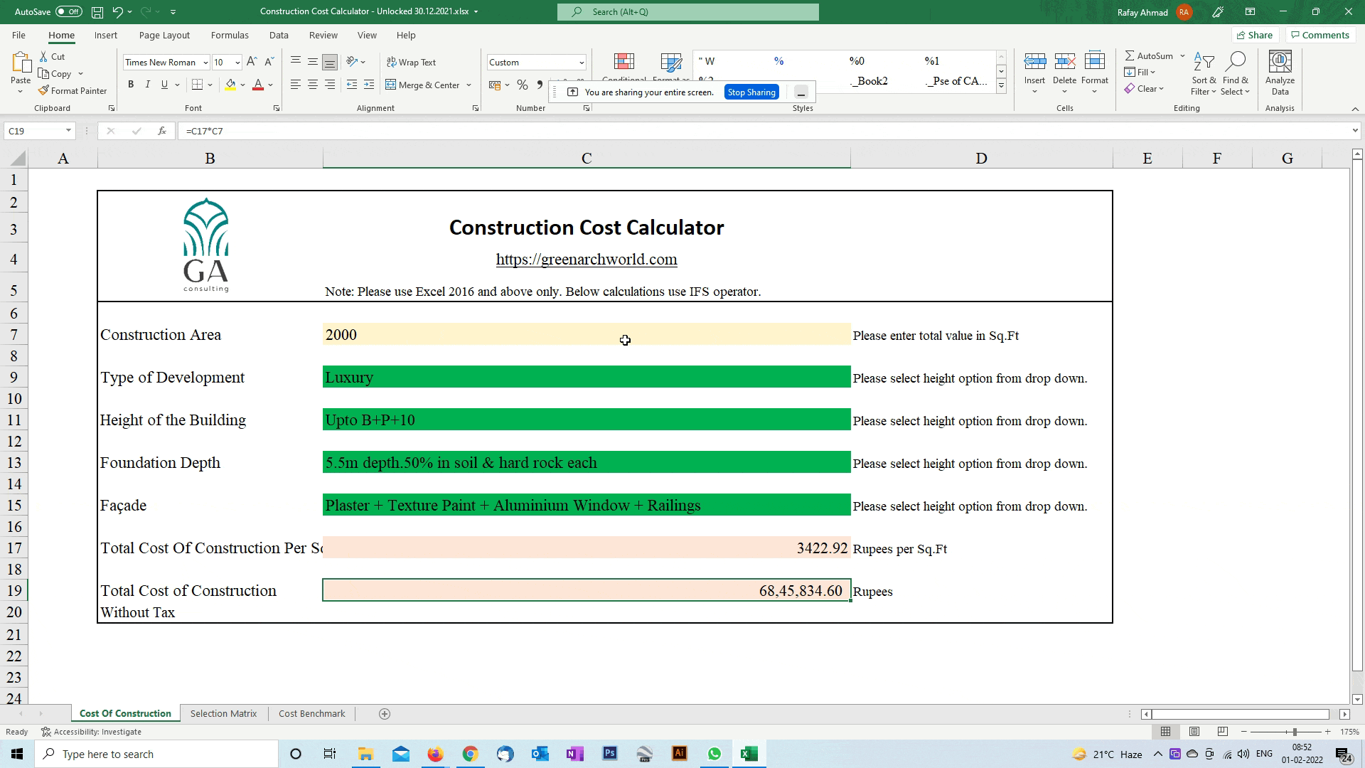 How to use construction cost calculator
