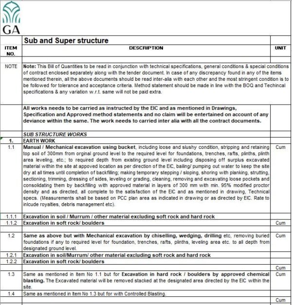 BOQ for construction & tendering - Excel BOQ template. - Green Arch World
