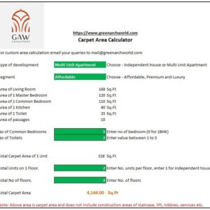 Carpet Area Calculator – Excel Tool for Residential Space Planning