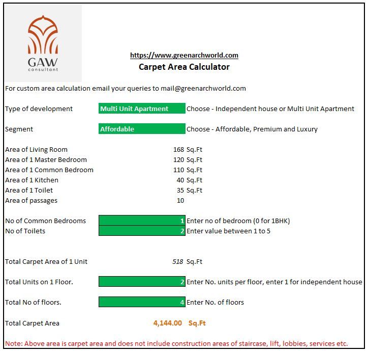 Carpet Area Calculator – Excel Tool for Residential Space Planning